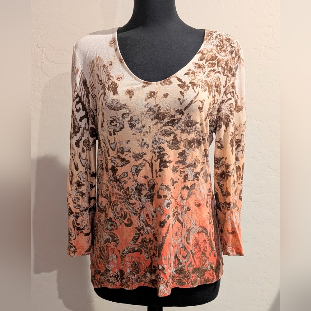 Chico's Women's Soft V Neck 3/4 Sleeve Top Blouse Multi Color Ombre Size 1